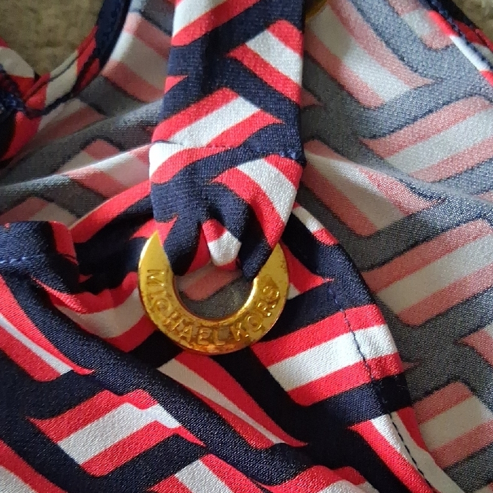 Michael Kors Red and White Geometric Blouse - Picture 5 of 6